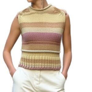 Wilfred Free Cropped Cream and Purple Striped Knit Top size XXS